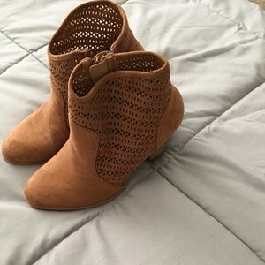 Never worn tan booties with intricate cut out